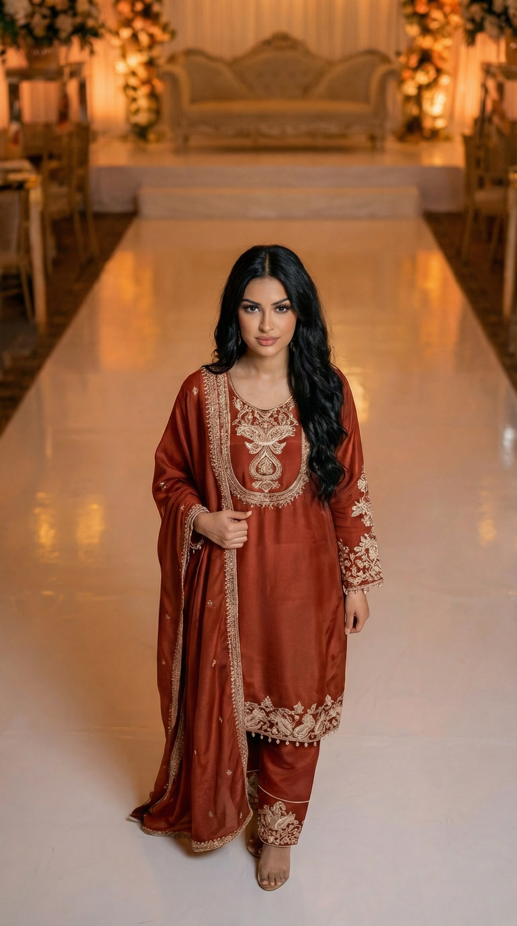 Zareen Rust Embroidered 3-Piece Set