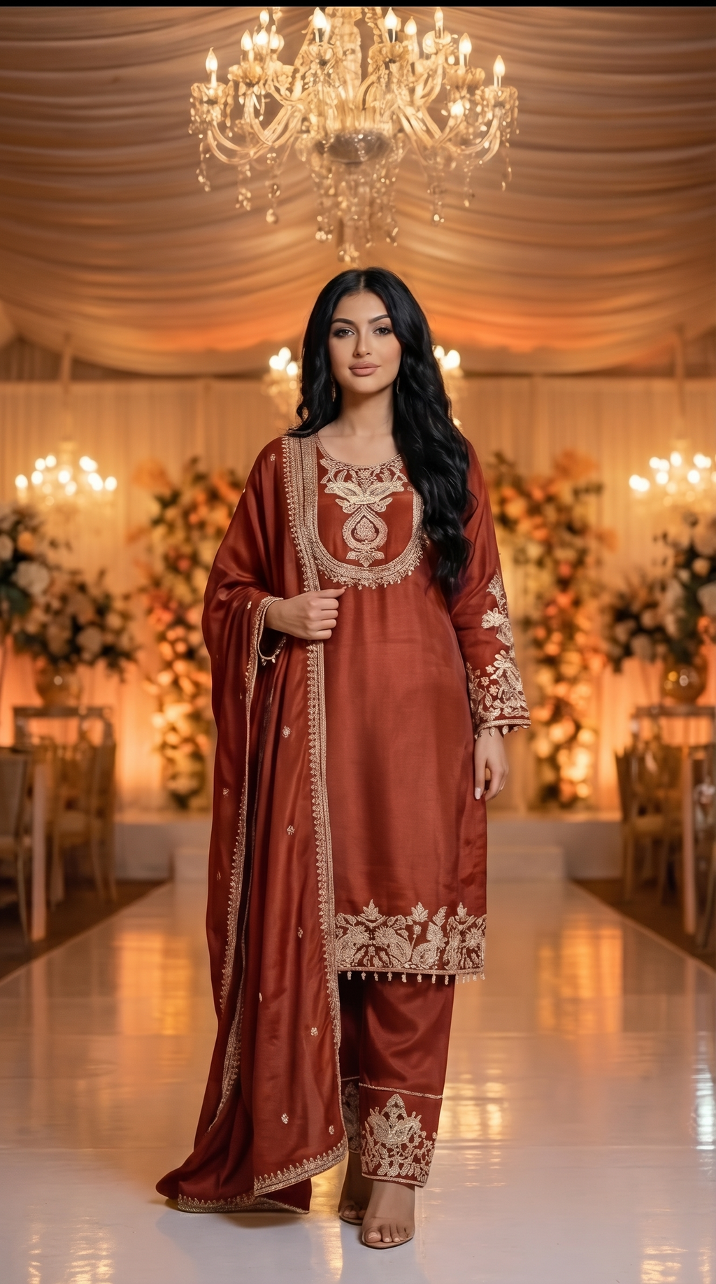 Zareen Rust Embroidered 3-Piece Set