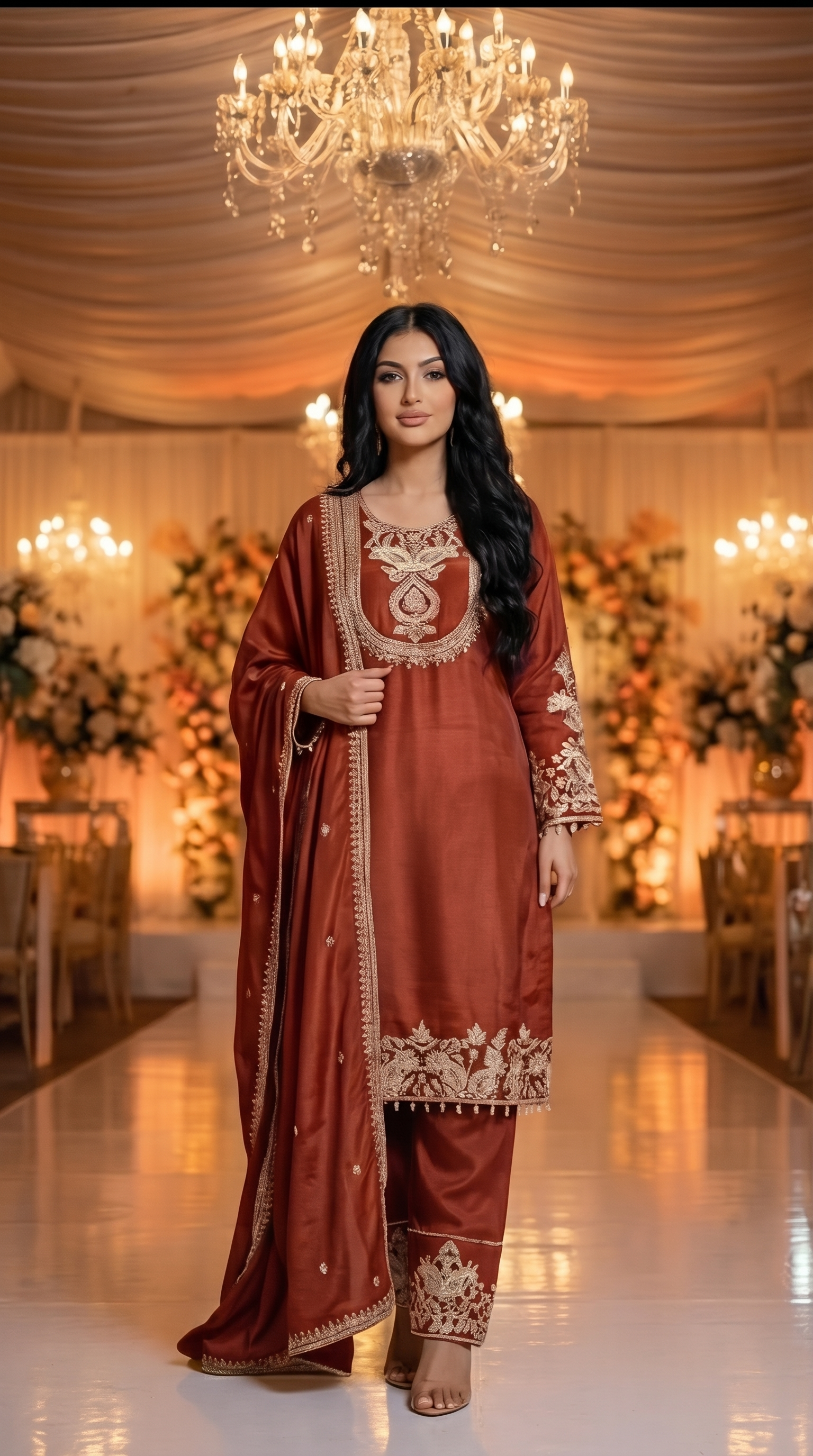 Zareen Rust Embroidered 3-Piece Set