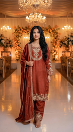 Zareen Rust Embroidered 3-Piece Set