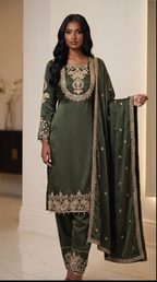 Mehr Olive Embroidered 3-Piece Set