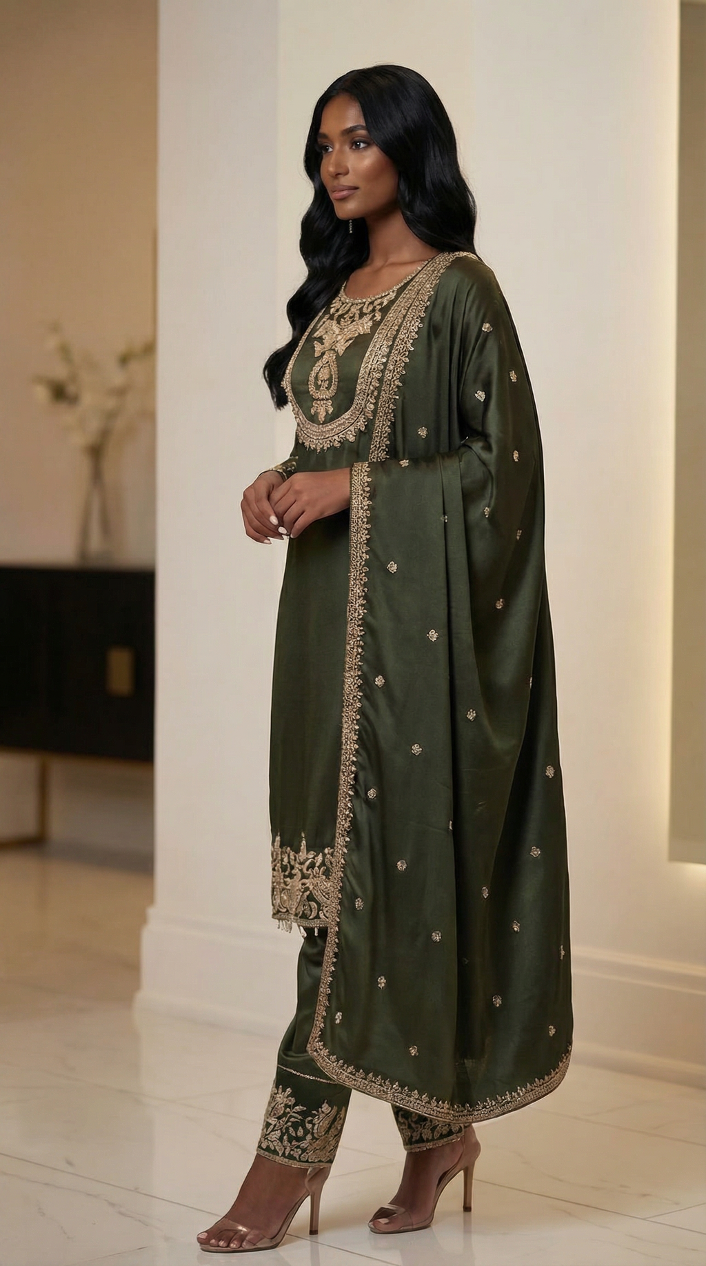 Mehr Olive Embroidered 3-Piece Set