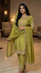 Zaina Pistachio Embroidered 3-Piece Set
