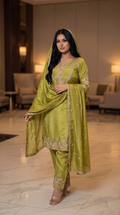 Zaina Pistachio Embroidered 3-Piece Set