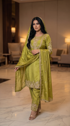 Zaina Pistachio Embroidered 3-Piece Set