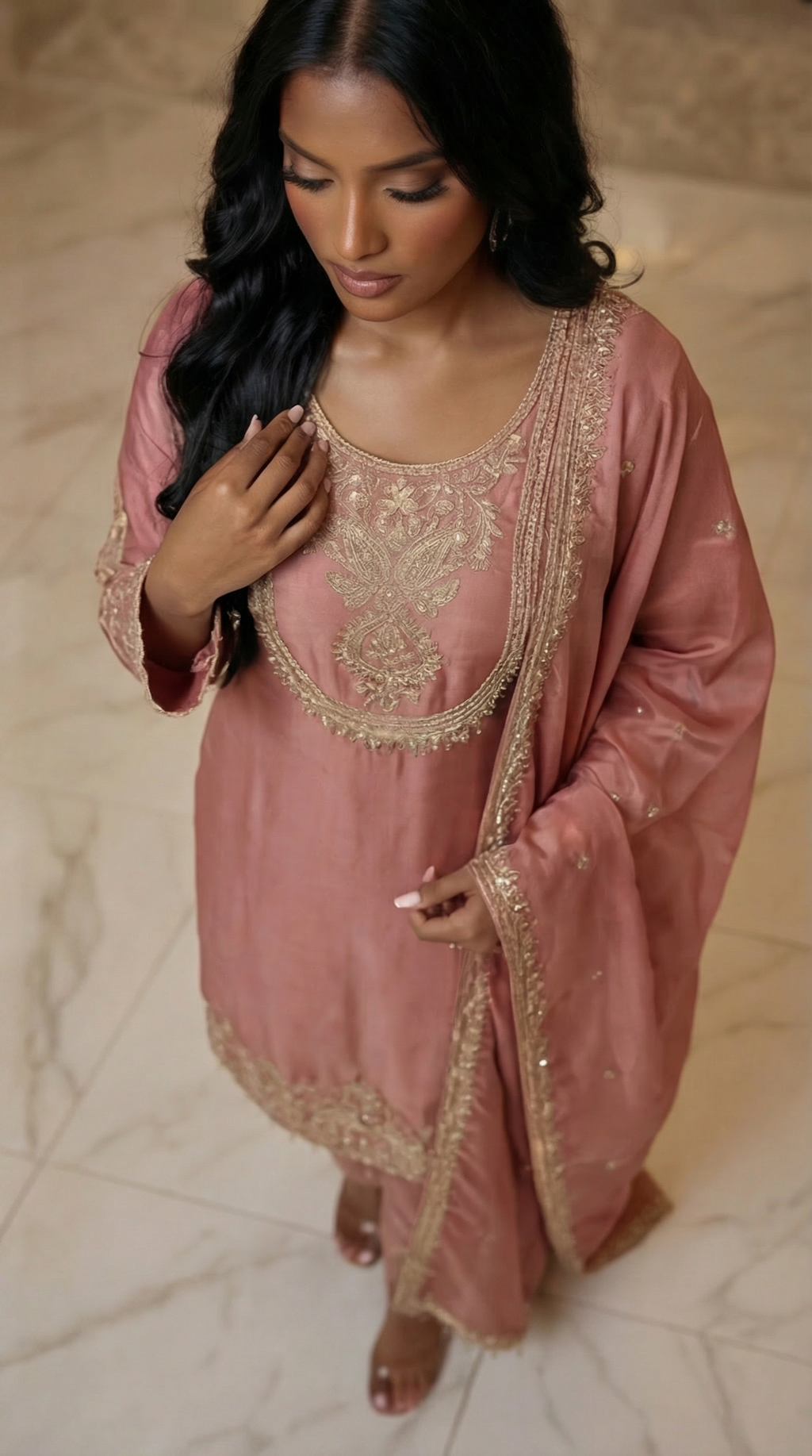 Noorin Dusty Rose Embroidered 3-Piece Set