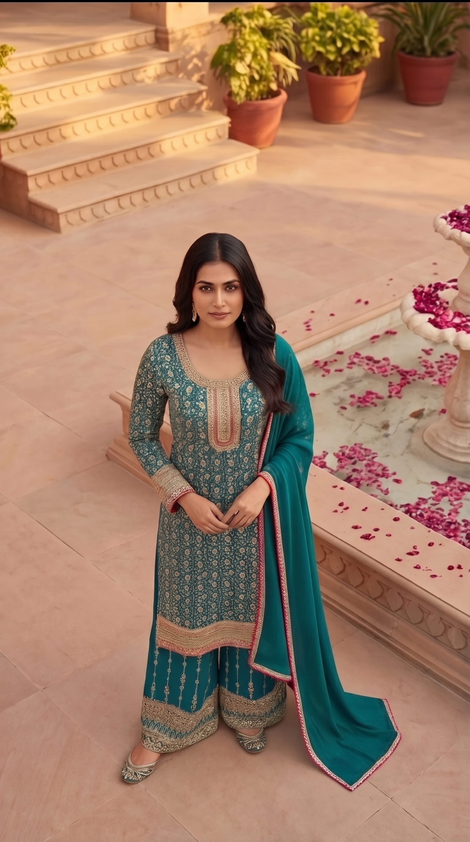 Teal Brocade Suit Set