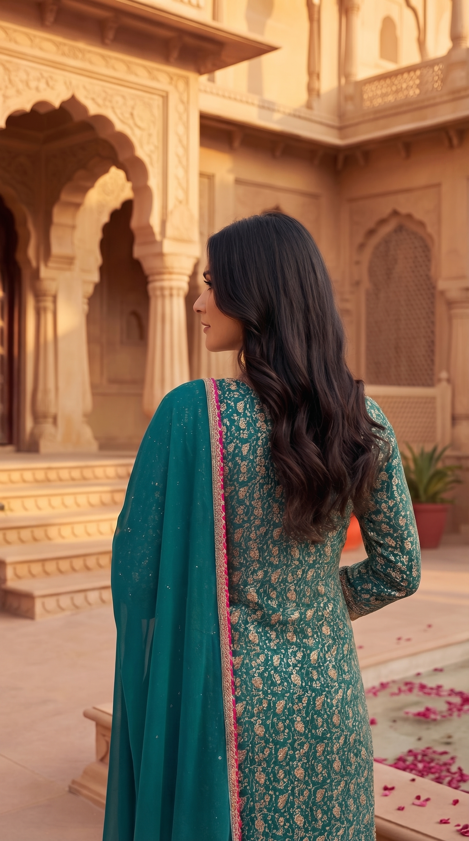 Teal Brocade Suit Set
