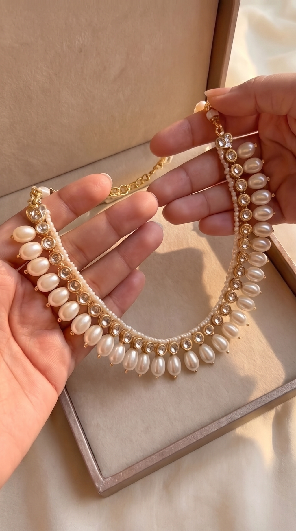 Noor Bridal Set — Gold Kundan Necklace, Jhumka Earrings & Maang Tikka with Pearl Drops