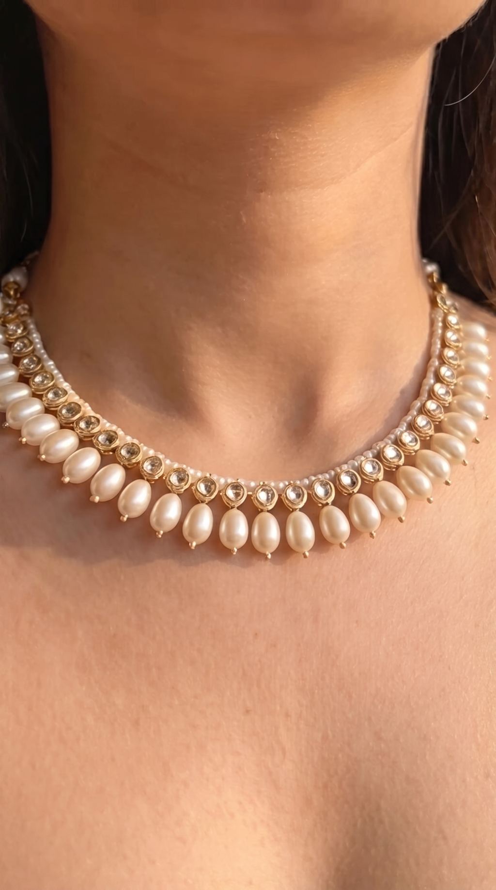 Noor Bridal Set — Gold Kundan Necklace, Jhumka Earrings & Maang Tikka with Pearl Drops