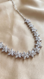 Mogra Necklace Set — Silver Cubic Zirconia Floral Necklace & Star Stud Earrings