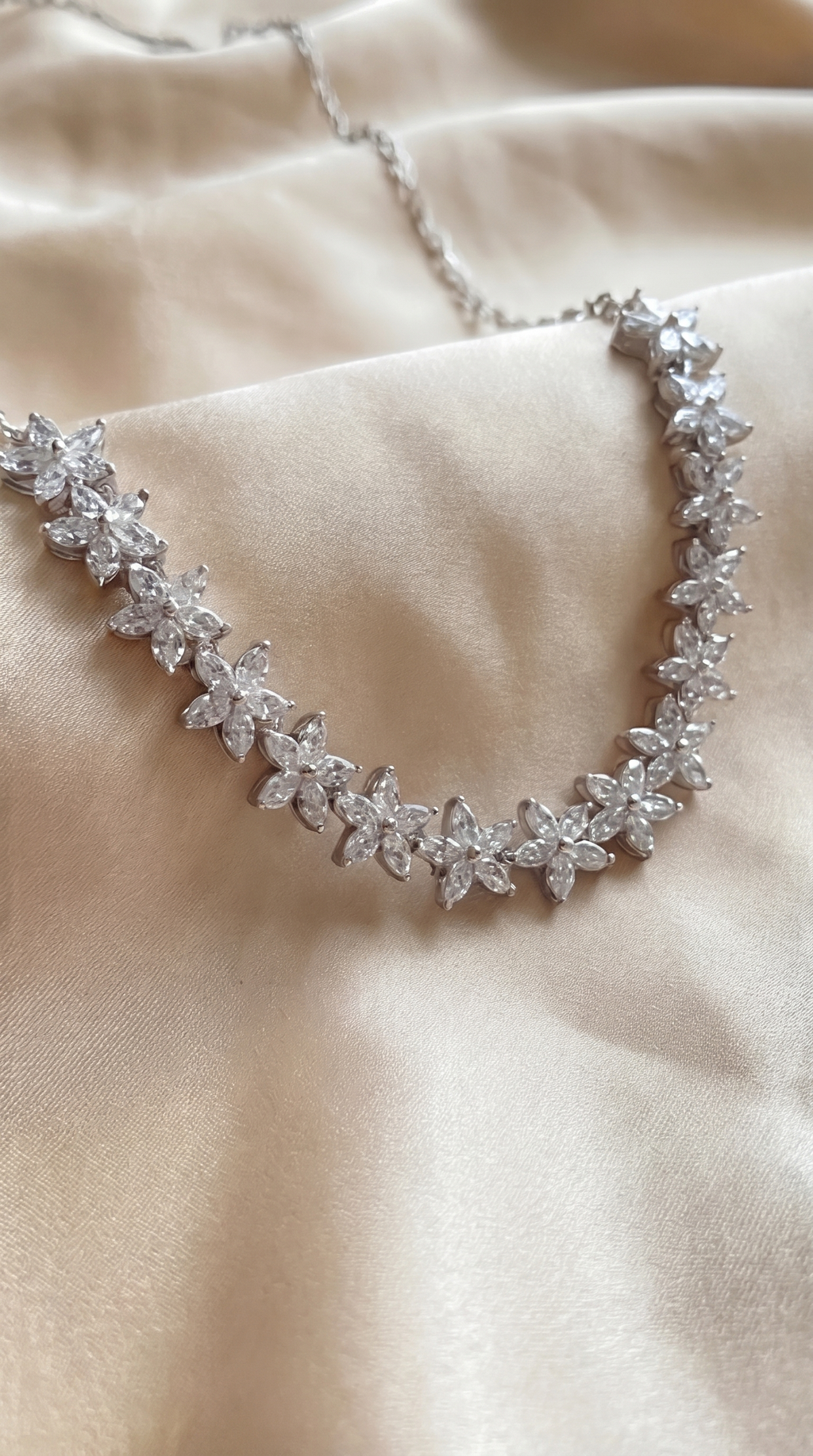 Mogra Necklace Set — Silver Cubic Zirconia Floral Necklace & Star Stud Earrings