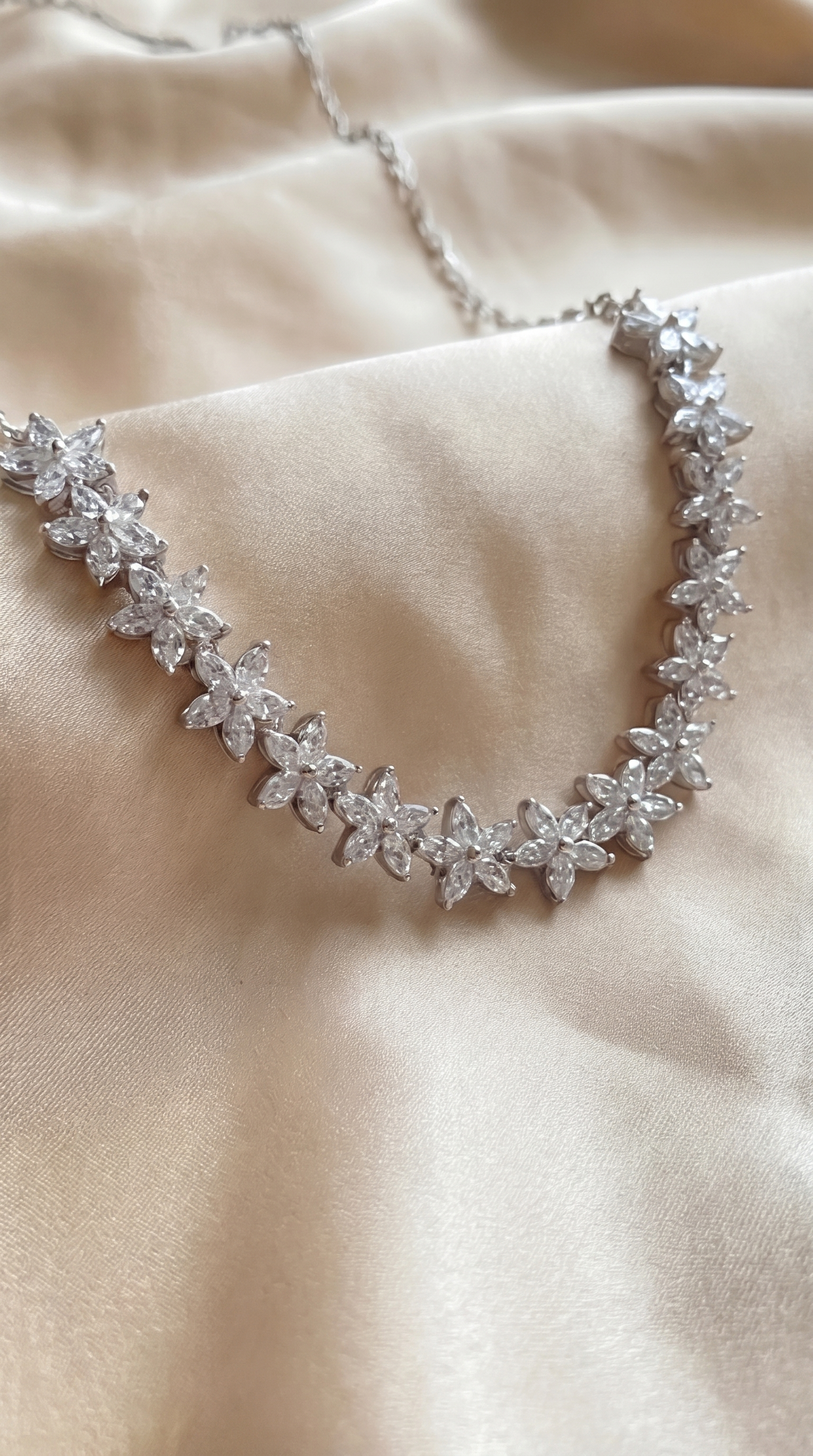 Mogra Necklace Set — Silver Cubic Zirconia Floral Necklace & Star Stud Earrings