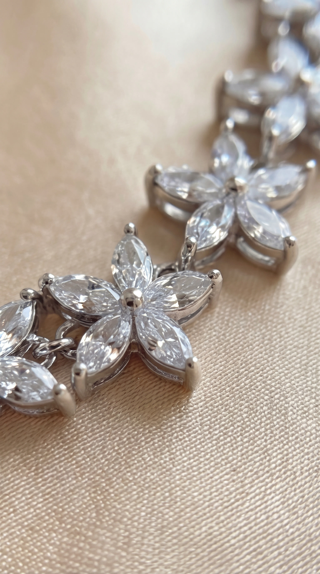 Mogra Necklace Set — Silver Cubic Zirconia Floral Necklace & Star Stud Earrings