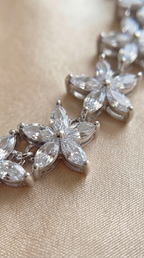 Mogra Necklace Set — Silver Cubic Zirconia Floral Necklace & Star Stud Earrings
