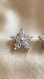 Mogra Necklace Set — Silver Cubic Zirconia Floral Necklace & Star Stud Earrings