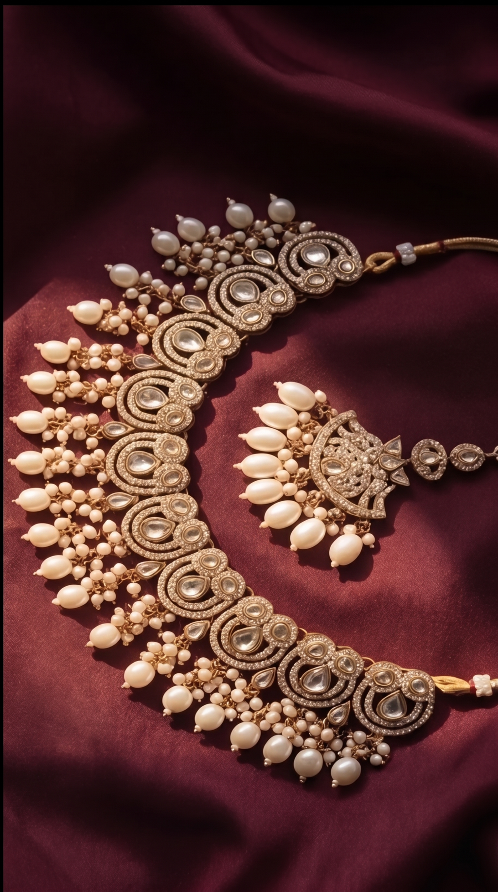 Darbar Bridal Set — Antique Gold Polki Choker, Jhumka Earrings & Maang Tikka