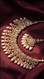 Darbar Bridal Set — Antique Gold Polki Choker, Jhumka Earrings & Maang Tikka