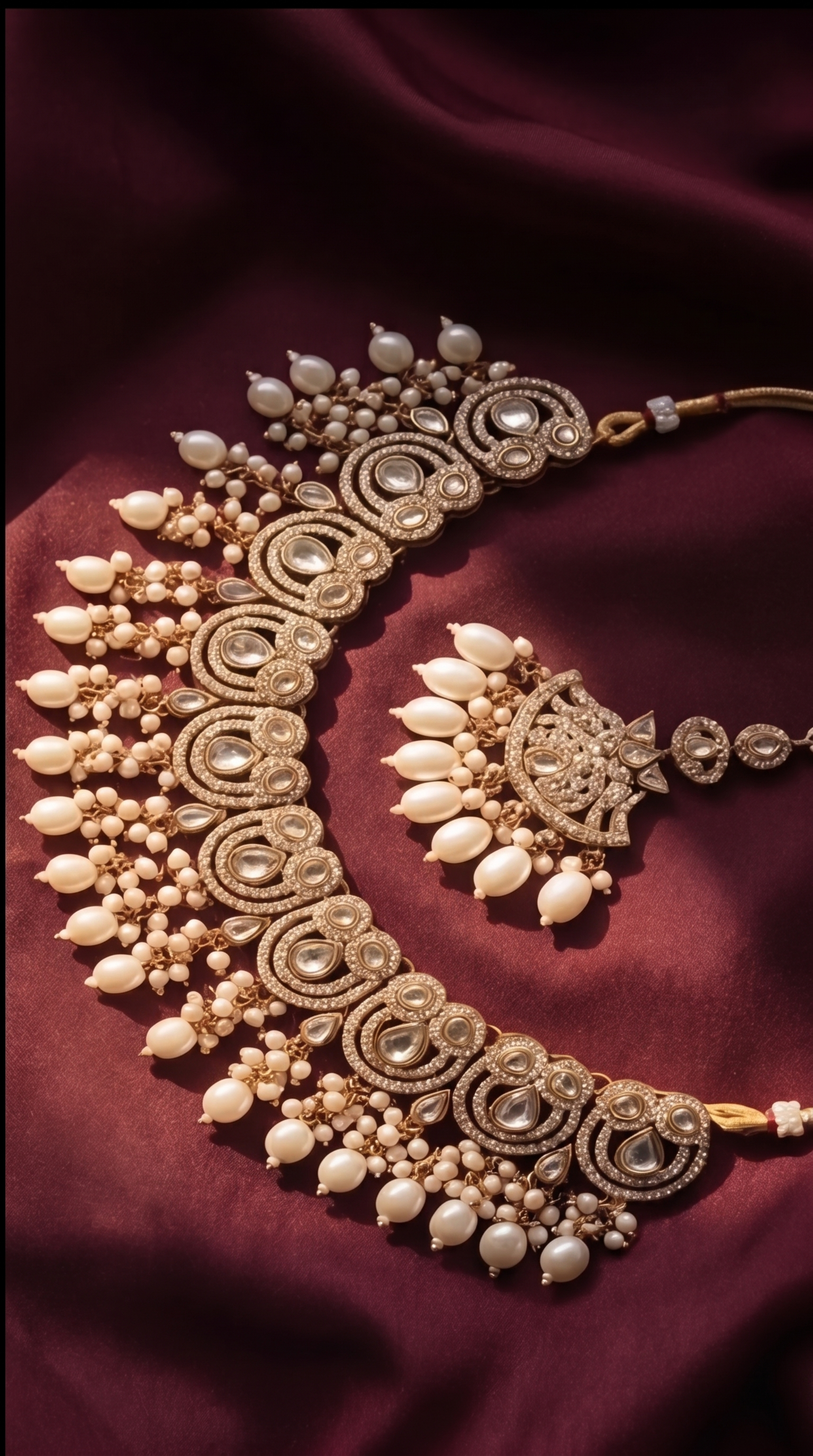Darbar Bridal Set — Antique Gold Polki Choker, Jhumka Earrings & Maang Tikka