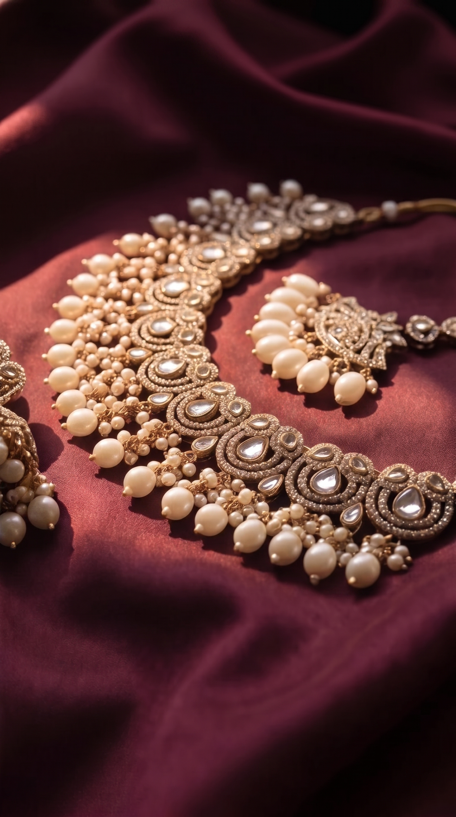 Darbar Bridal Set — Antique Gold Polki Choker, Jhumka Earrings & Maang Tikka