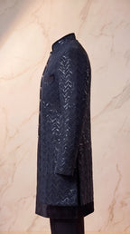 Onyx Chevron Sequin Velvet Sherwani Set - Indian groom wedding sherwani with sequin embroidery and velvet base - view 9