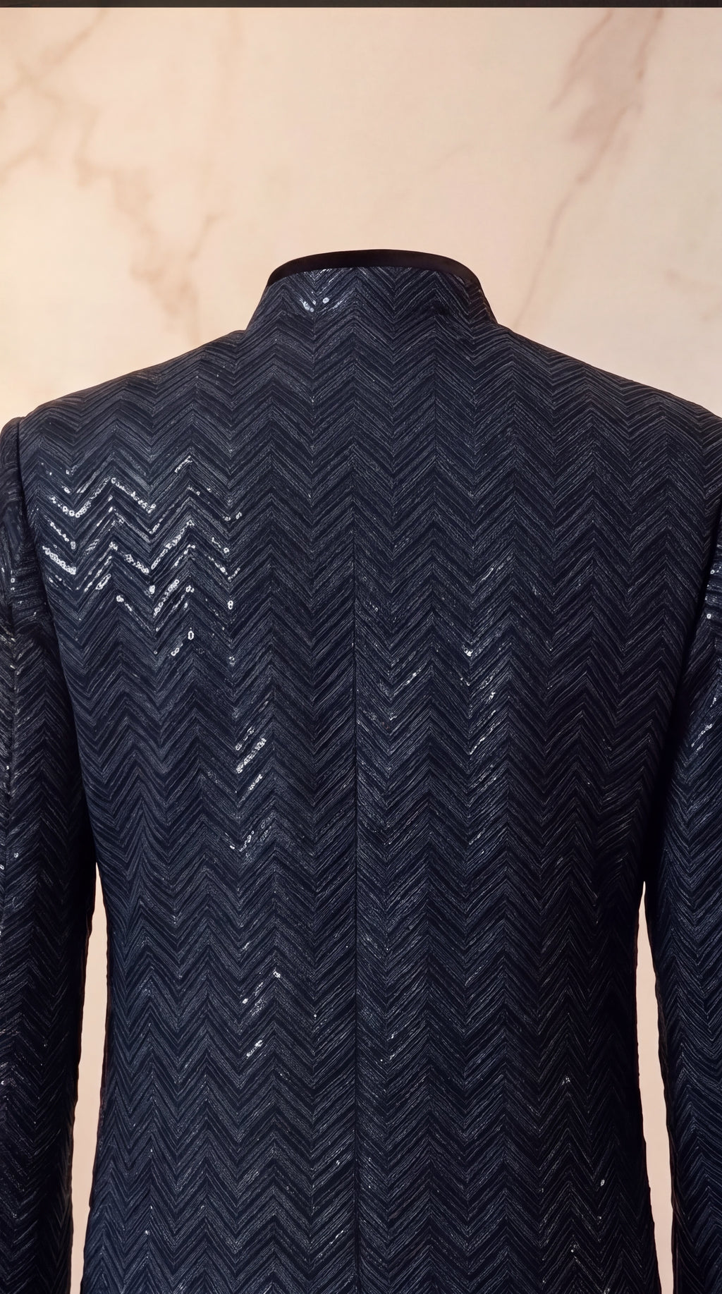 Onyx Chevron Sequin Velvet Sherwani Set - Indian groom wedding sherwani with sequin embroidery and velvet base - view 3