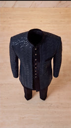 Onyx Chevron Sequin Velvet Sherwani Set - Indian groom wedding sherwani with sequin embroidery and velvet base - view 8