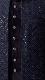 Onyx Chevron Sequin Velvet Sherwani Set - Indian groom wedding sherwani with sequin embroidery and velvet base - view 5