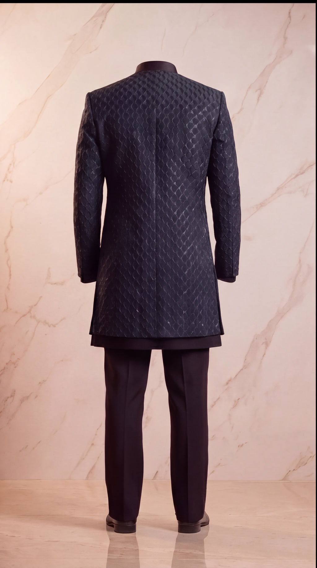 Midnight Teal Beaded Three-Piece Sherwani Set - Indian groom wedding sherwani with beadwork embroidery - view 7