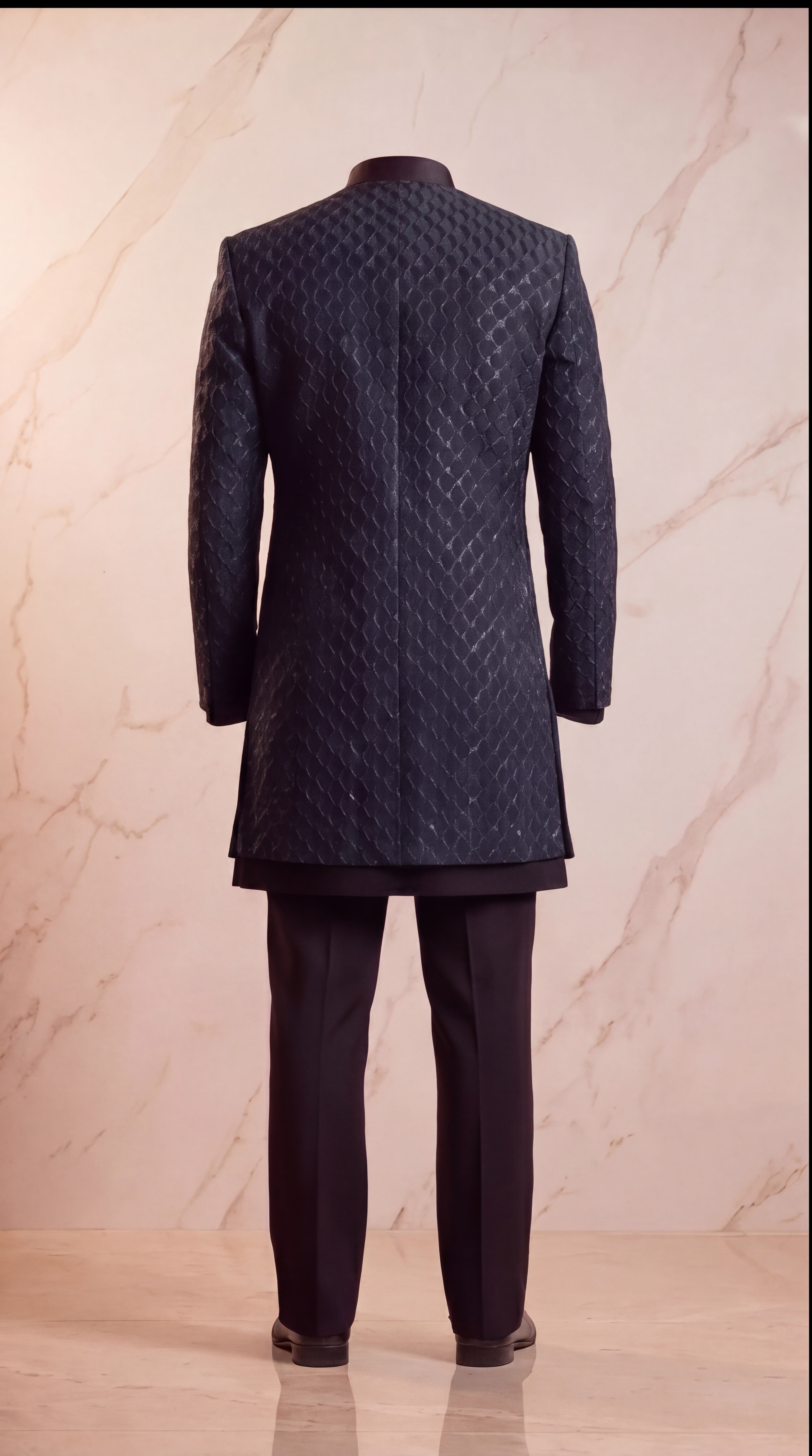 Midnight Teal Beaded Three-Piece Sherwani Set - Indian groom wedding sherwani with beadwork embroidery - view 7