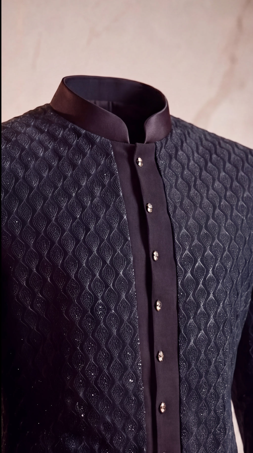 Midnight Teal Beaded Three-Piece Sherwani Set - Indian groom wedding sherwani with beadwork embroidery - view 5