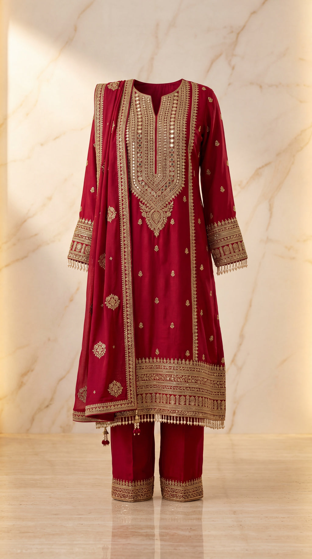 Crimson Royale Heavy Embroidered Suit Set - red Indian bridal wedding salwar kameez suit - view 1