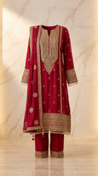 Crimson Royale Heavy Embroidered Suit Set - red Indian bridal wedding salwar kameez suit - view 1