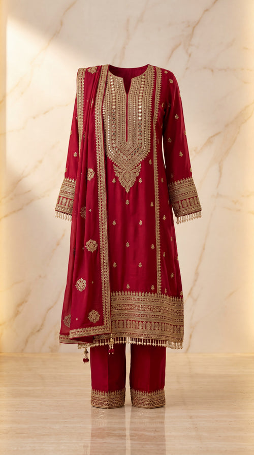 Crimson Royale Heavy Embroidered Suit Set - red Indian bridal wedding salwar kameez suit - view 1