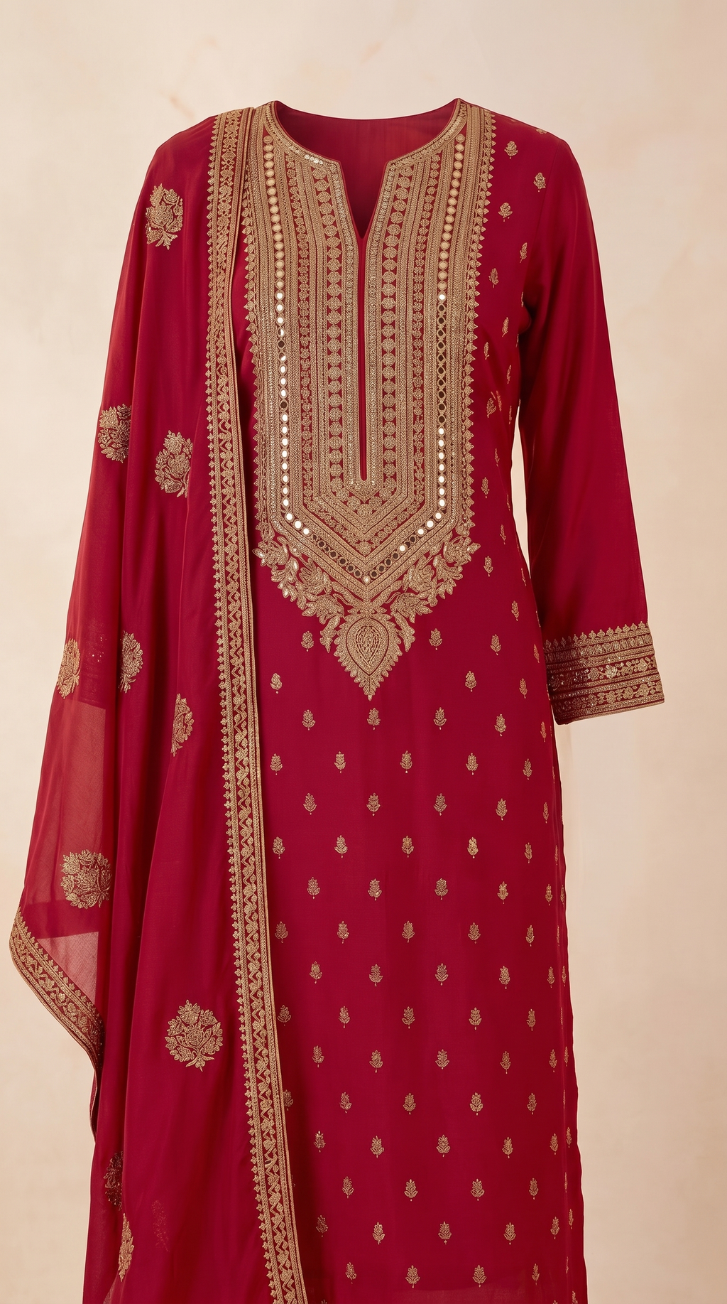 Crimson Royale Heavy Embroidered Suit Set - red Indian bridal wedding salwar kameez suit - view 3