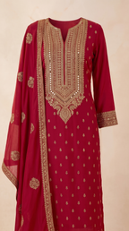 Crimson Royale Heavy Embroidered Suit Set - red Indian bridal wedding salwar kameez suit - view 3