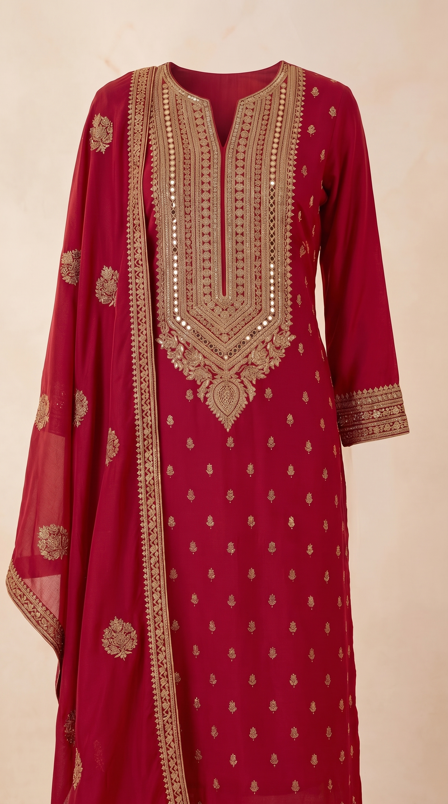 Crimson Royale Heavy Embroidered Suit Set - red Indian bridal wedding salwar kameez suit - view 3