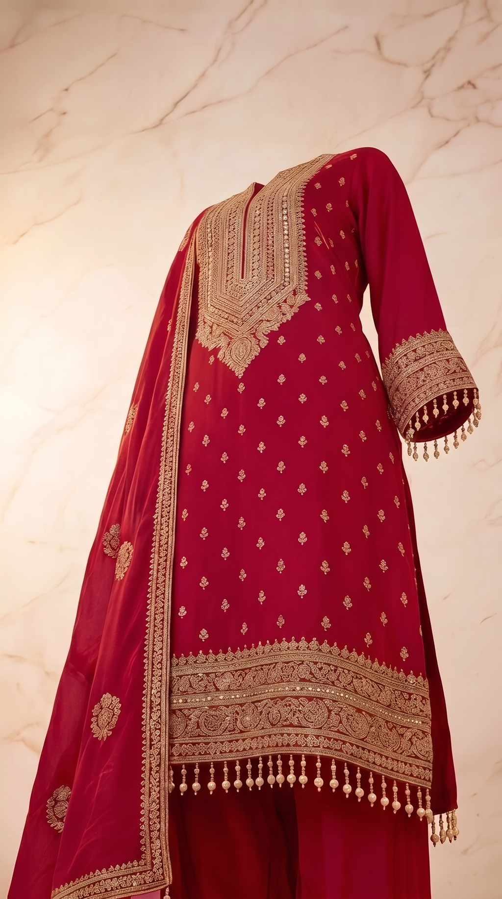 Crimson Royale Heavy Embroidered Suit Set - red Indian bridal wedding salwar kameez suit - view 6