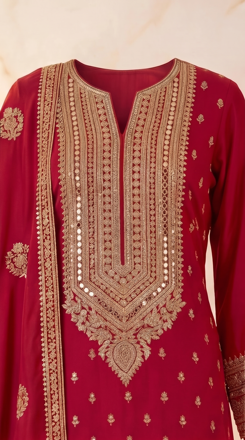 Crimson Royale Heavy Embroidered Suit Set - red Indian bridal wedding salwar kameez suit - view 2
