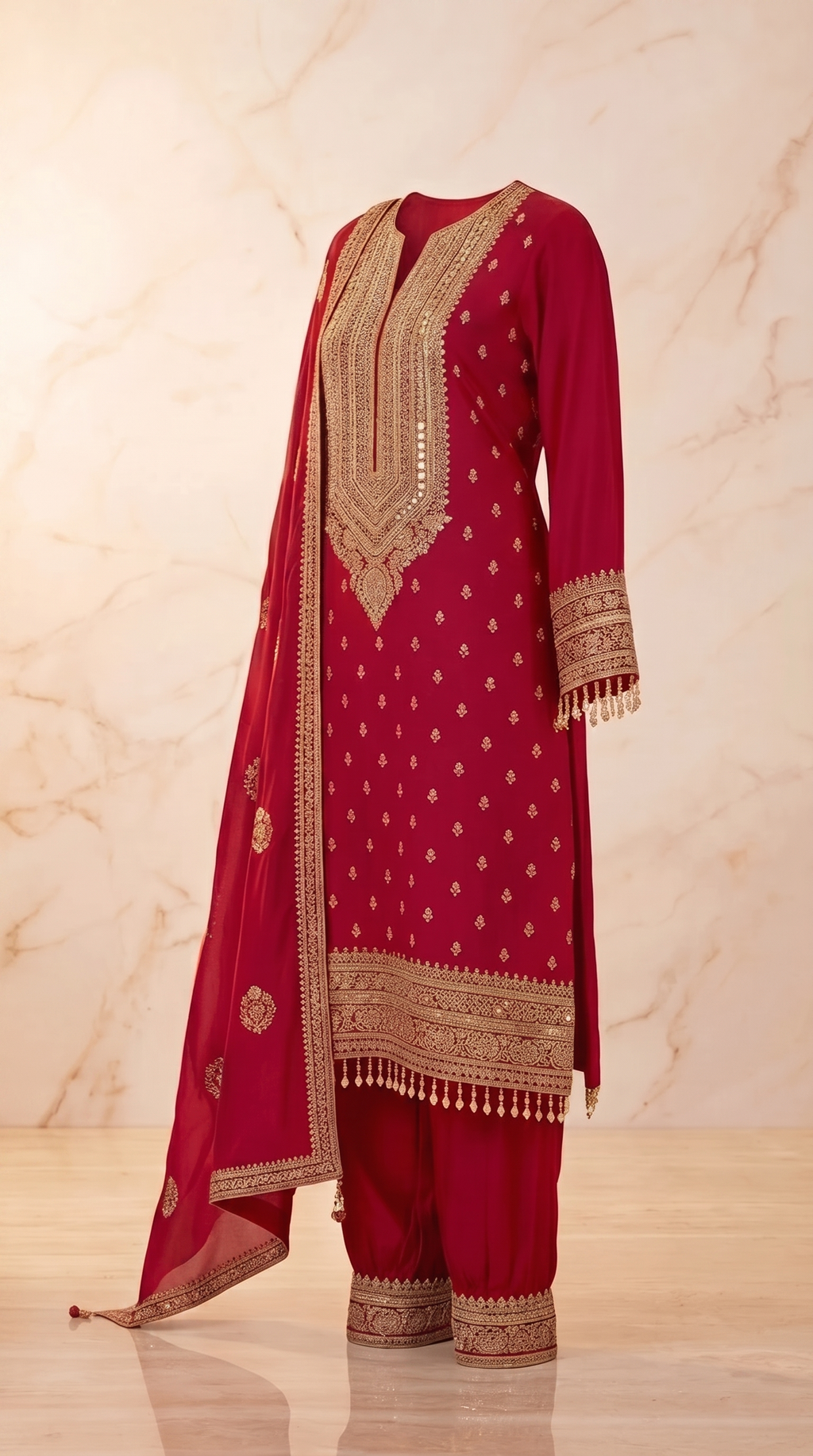 Crimson Royale Heavy Embroidered Suit Set - red Indian bridal wedding salwar kameez suit - view 4