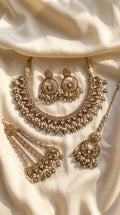 Antique Gold Polki Bridal Jewelry Parure - traditional Indian bridal polki kundan jewelry set - view 1