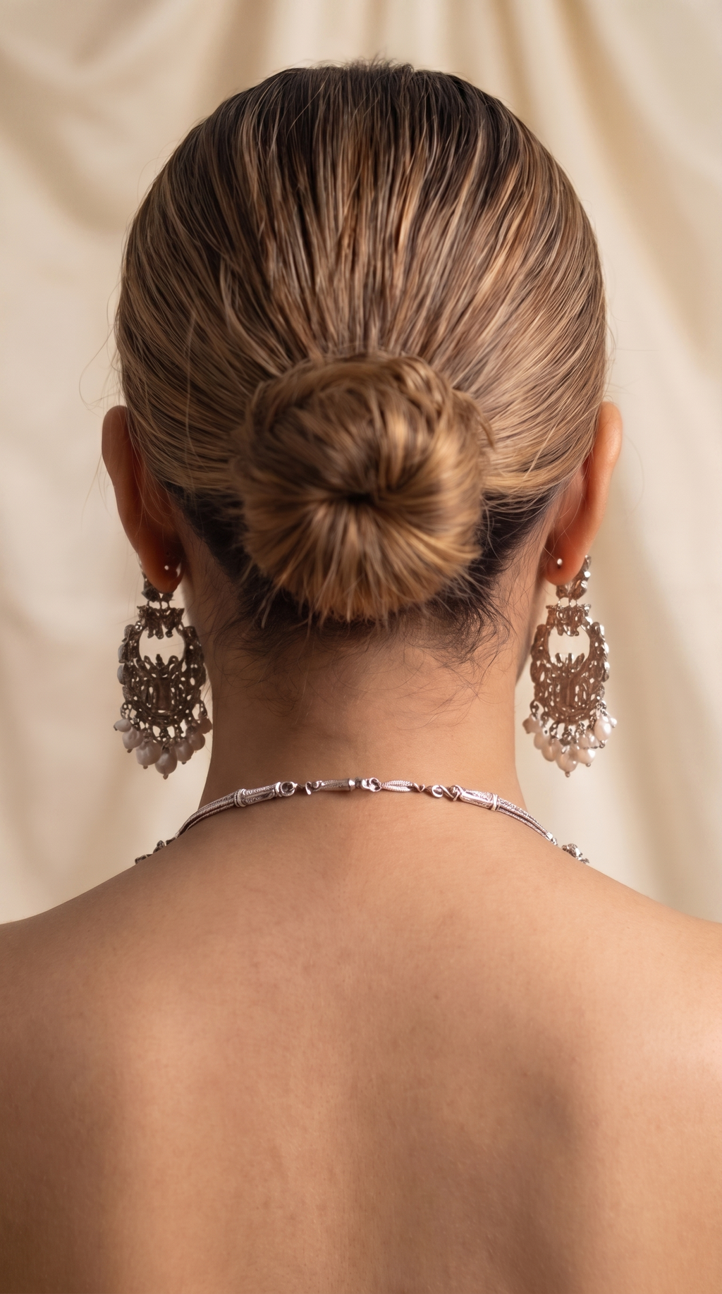 Silver Crystal Polki Statement Necklace Set - Indian bridal polki jewelry with crystal stones - view 5