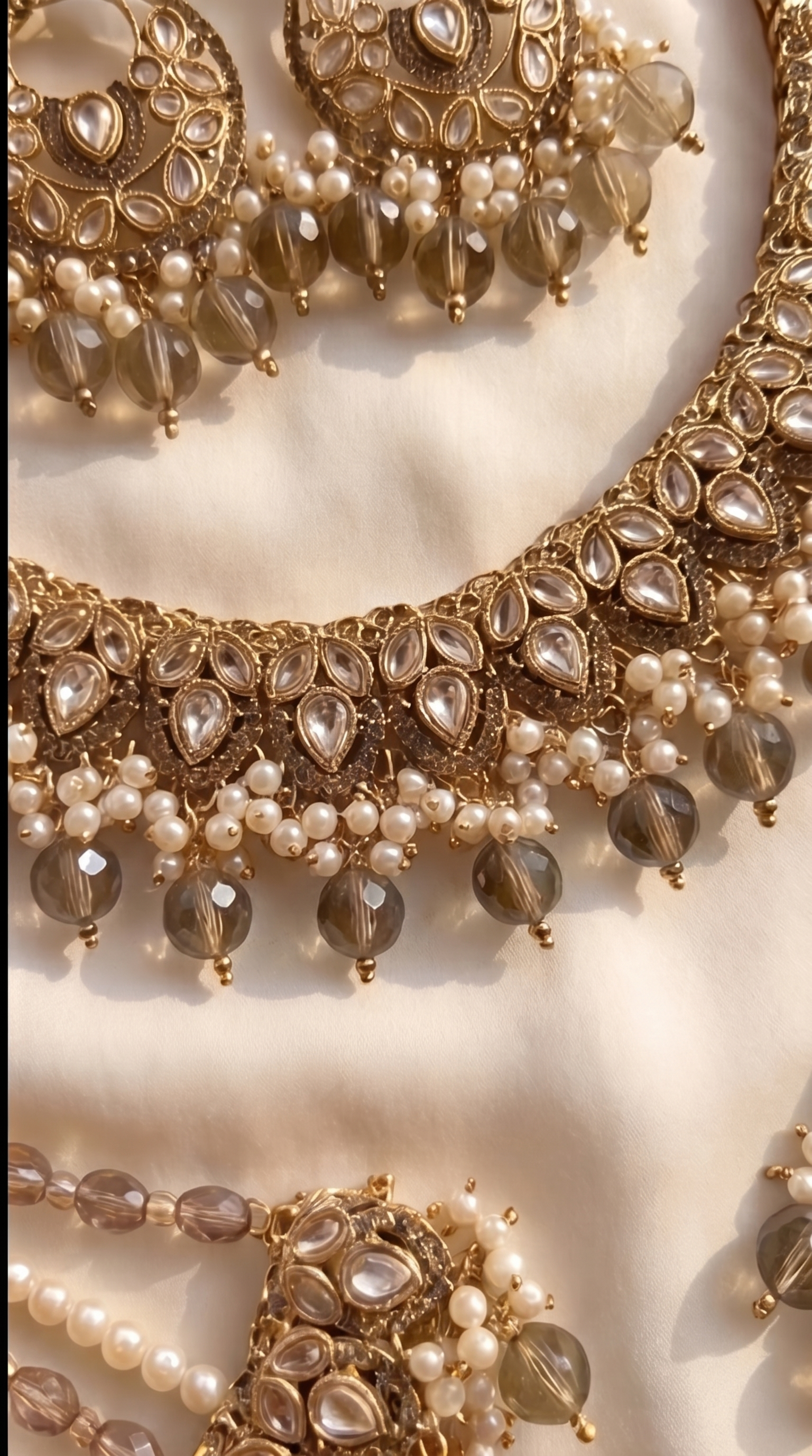 Antique Gold Polki Bridal Jewelry Parure - traditional Indian bridal polki kundan jewelry set - view 6