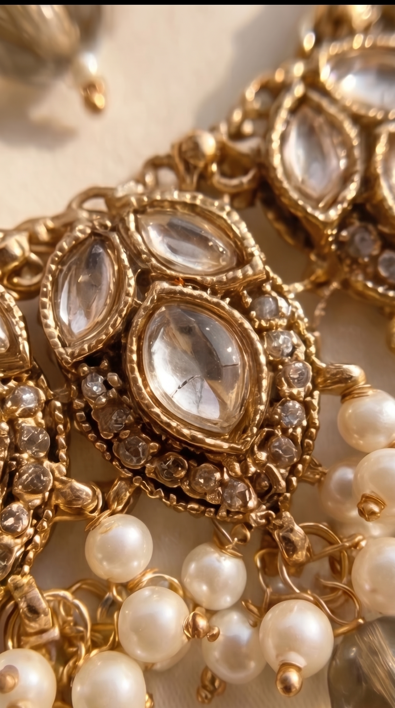 Antique Gold Polki Bridal Jewelry Parure - traditional Indian bridal polki kundan jewelry set - view 5