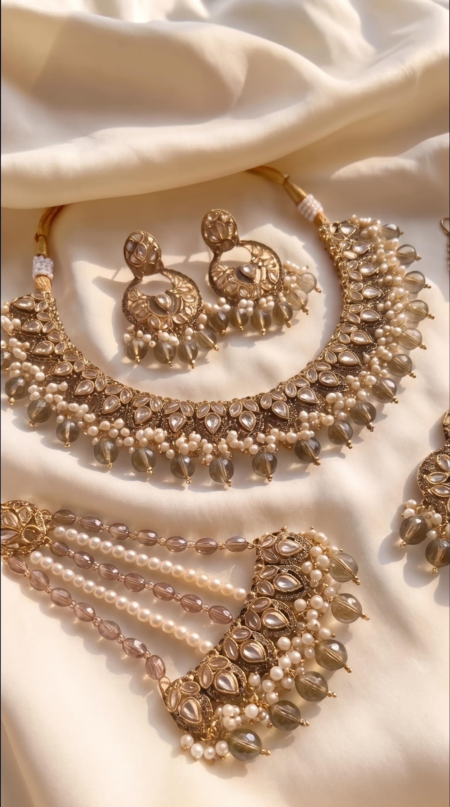 Antique Gold Polki Bridal Jewelry Parure - traditional Indian bridal polki kundan jewelry set - view 7