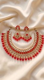 Crimson Kundan Statement Necklace Set - Indian bridal kundan jewelry with red stones - view 9
