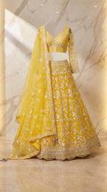 Lemon Blossom Embroidered Lehenga Set - yellow Indian bridal wedding lehenga with floral embroidery - view 1