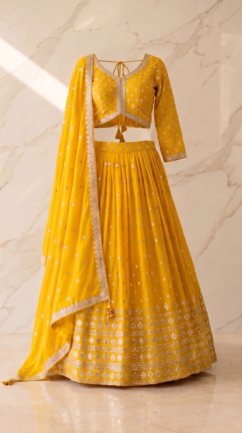 Heritage Mirror Lehenga Set - Indian bridal wedding lehenga with mirror work embroidery - view 1