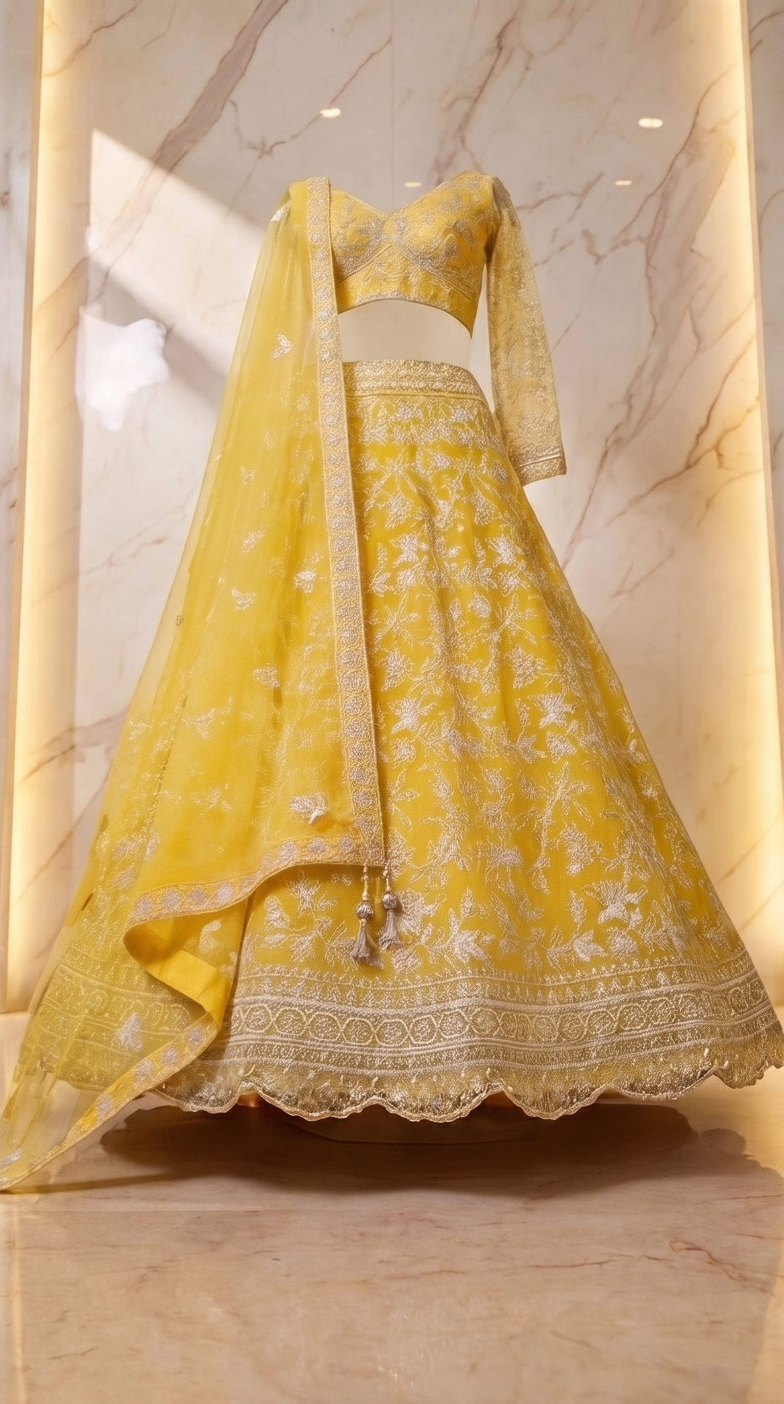 Lemon Blossom Embroidered Lehenga Set - yellow Indian bridal wedding lehenga with floral embroidery - view 2