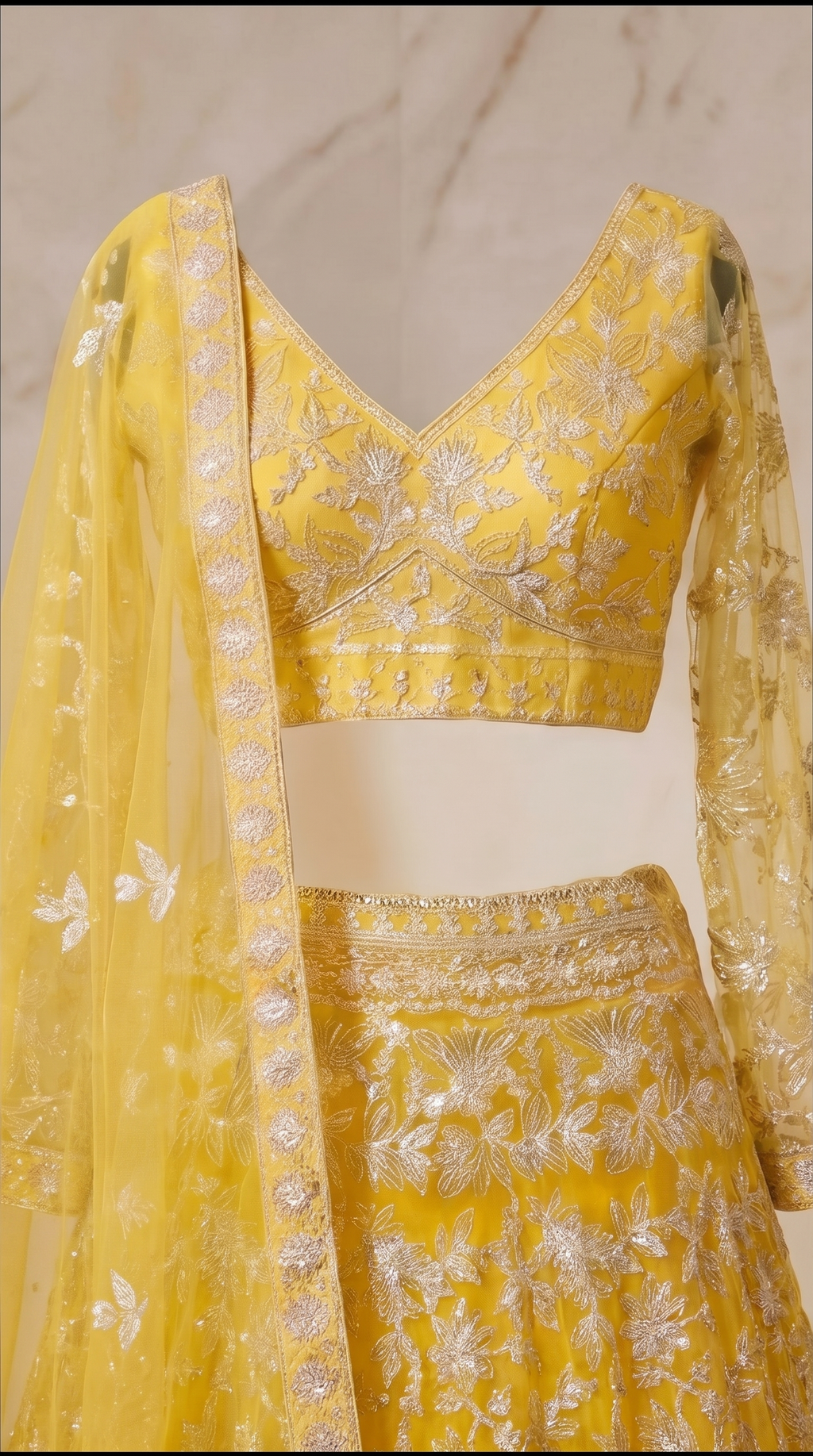 Lemon Blossom Embroidered Lehenga Set - yellow Indian bridal wedding lehenga with floral embroidery - view 5